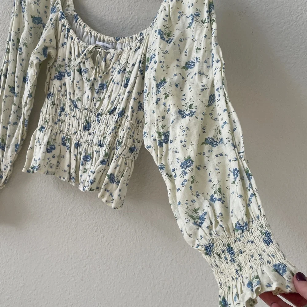 Revolve Faithfull the Brand Long Sleeve Smocked Gillian Top Blue Astoria Floral